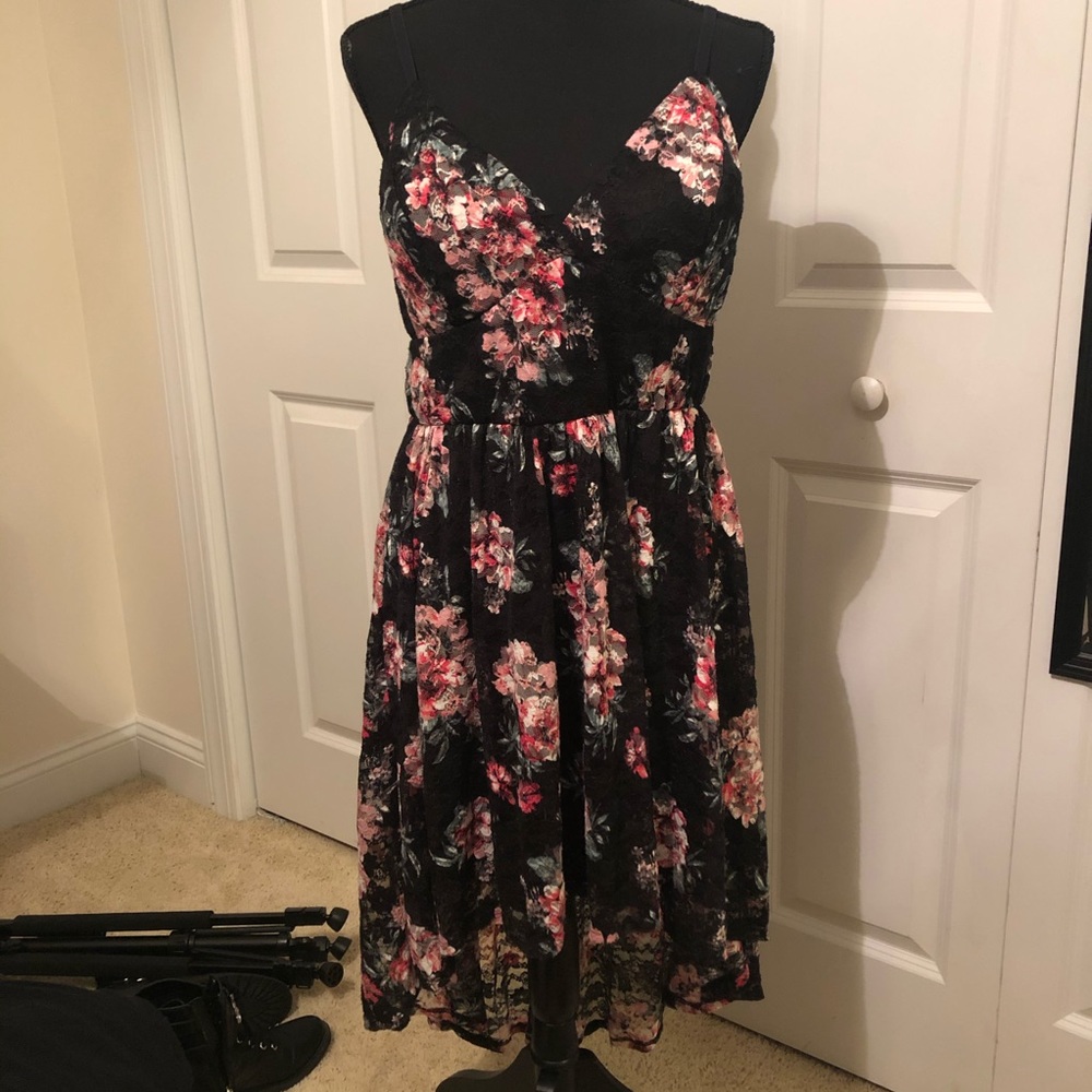 Black Floral High Low Dress